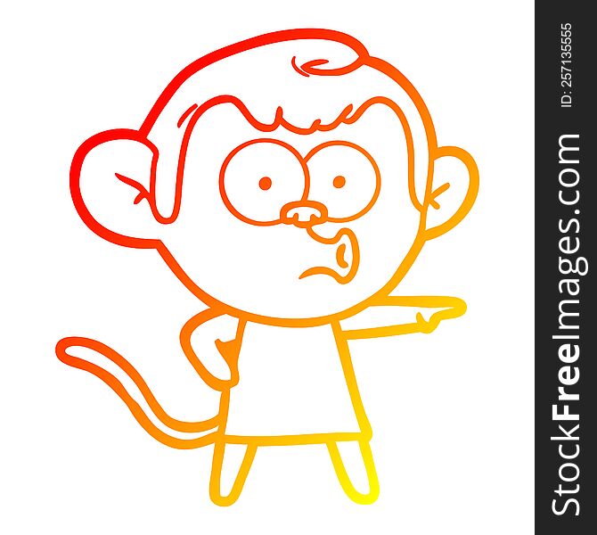Warm Gradient Line Drawing Cartoon Pointing Monkey