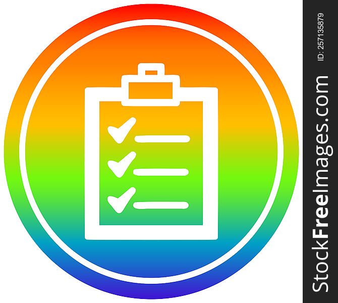 check list circular icon with rainbow gradient finish. check list circular icon with rainbow gradient finish