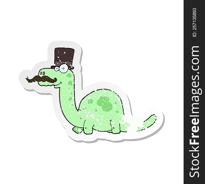 retro distressed sticker of a cartoon posh dinosaur