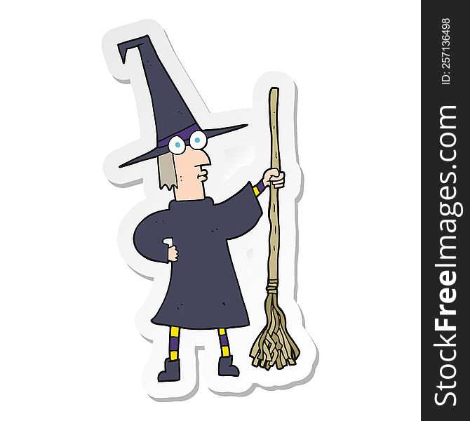 sticker of a cartoon witch with broom