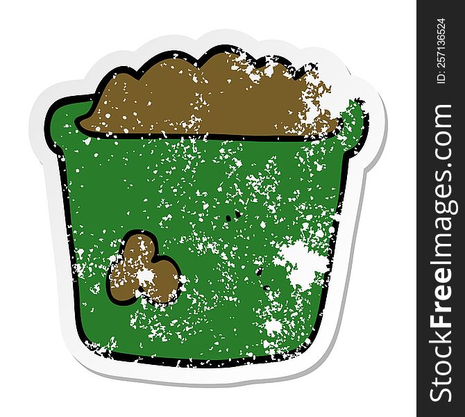 Distressed Sticker Of A Cartoon Pot Of Earth