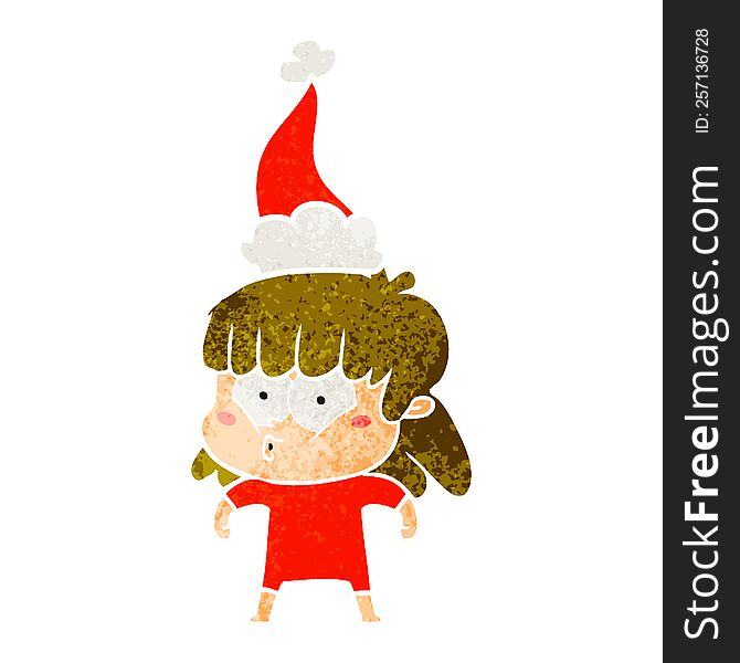 Retro Cartoon Of A Whistling Girl Wearing Santa Hat