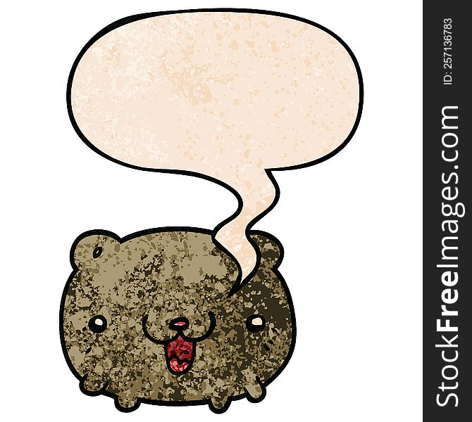 Funny Cartoon Bear And Speech Bubble In Retro Texture Style
