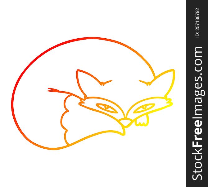 warm gradient line drawing of a cartoon curled up fox