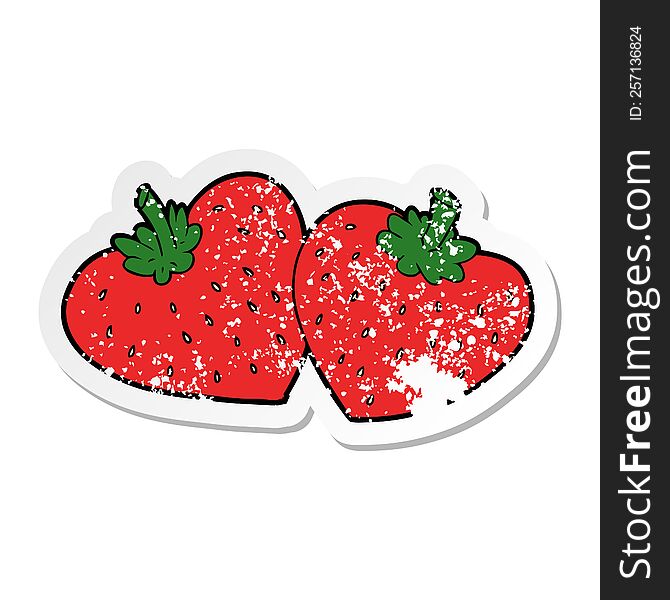 distressed sticker of a cartoon strawberries