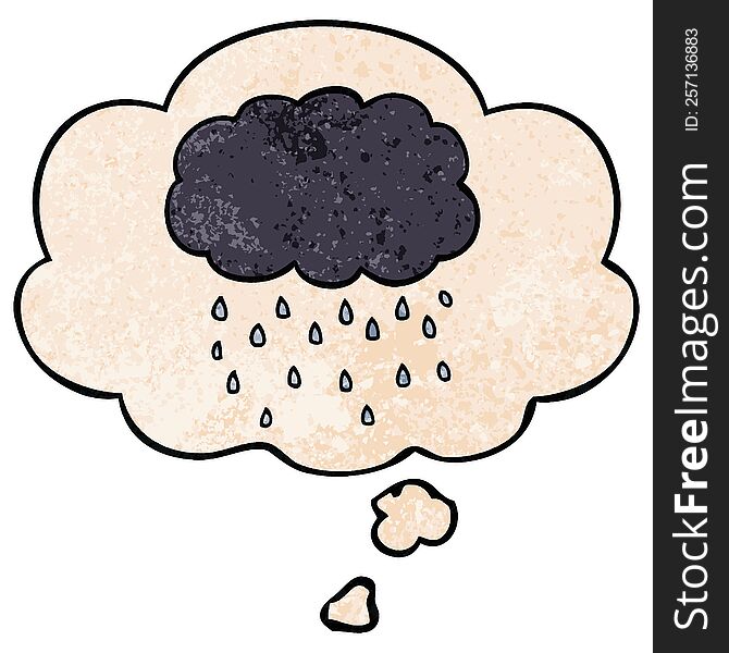 cartoon cloud raining with thought bubble in grunge texture style. cartoon cloud raining with thought bubble in grunge texture style