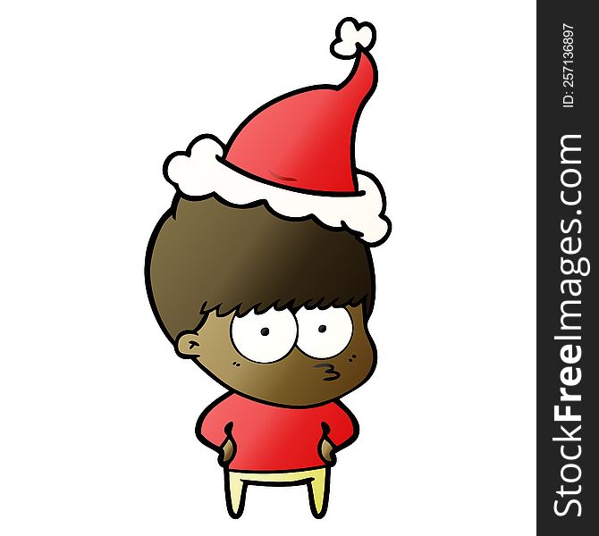 Nervous Gradient Cartoon Of A Boy Wearing Santa Hat