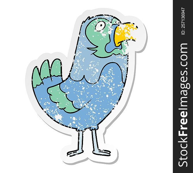 distressed sticker of a cartoon parrot