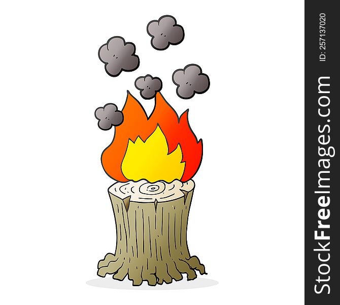 cartoon burning tree stump