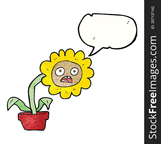 freehand speech bubble textured cartoon sad flower