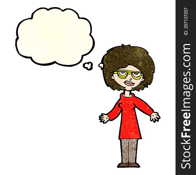 Cartoon Woman Wearing Glasses With Thought Bubble