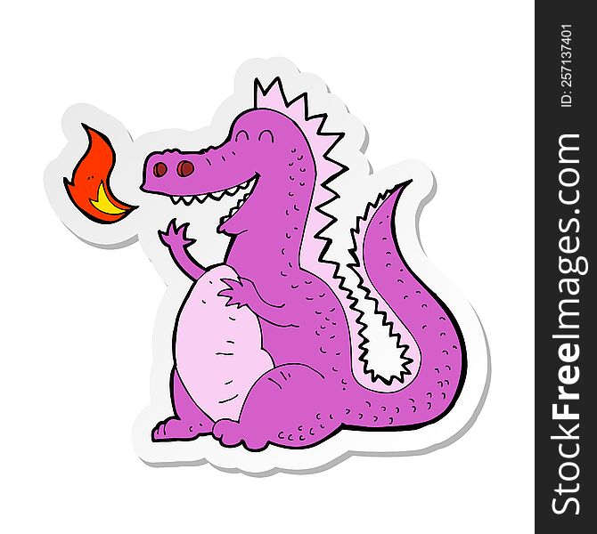 Sticker Of A Cartoon Fire Breathing Dragon