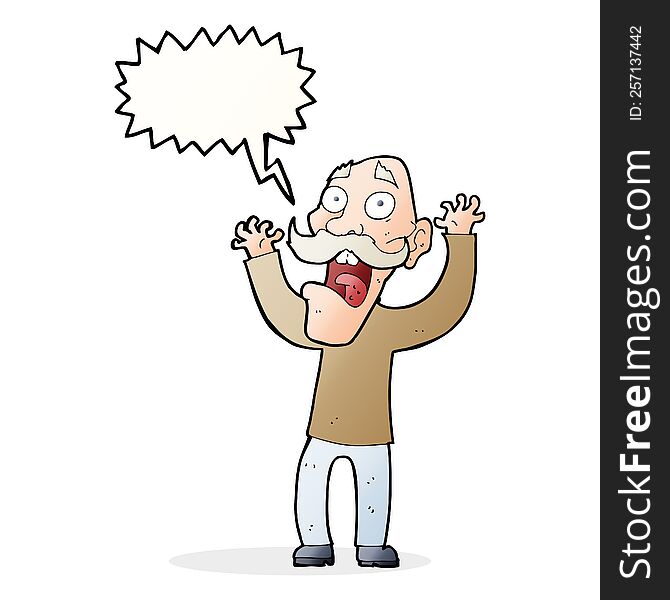 cartoon old man getting a fright with speech bubble