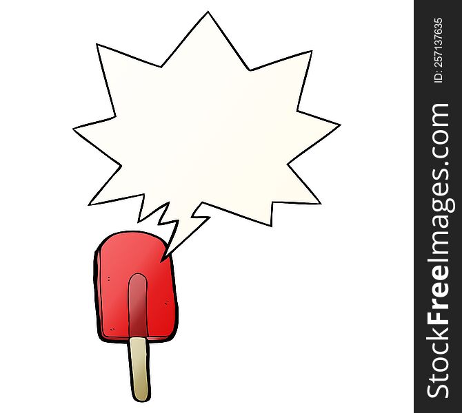 Cartoon Ice Lolly And Speech Bubble In Smooth Gradient Style