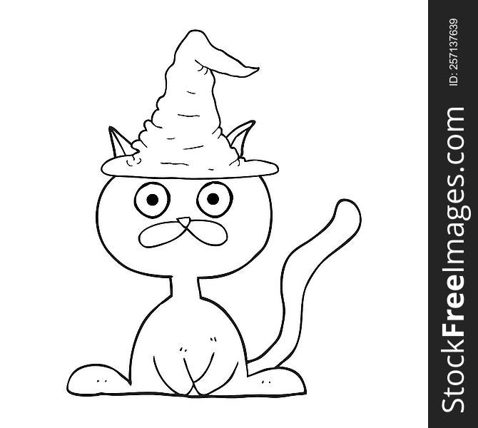 freehand drawn black and white cartoon halloween cat