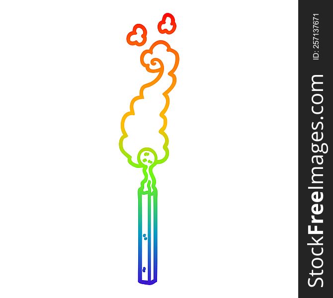 rainbow gradient line drawing of a cartoon burnt match