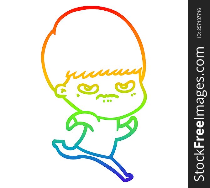 rainbow gradient line drawing of a cartoon angry boy