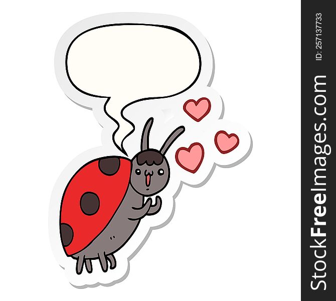 Cute Cartoon Ladybug In Love And Speech Bubble Sticker