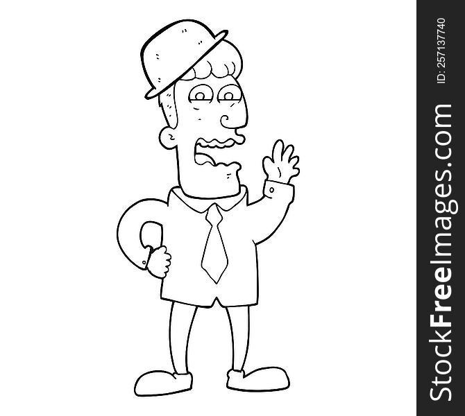 freehand drawn black and white cartoon businessman