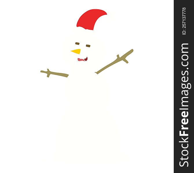 flat color illustration of a cartoon unhappy snowman