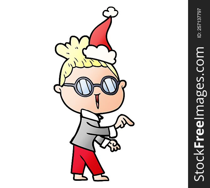 Gradient Cartoon Of A Woman Wearing Spectacles Wearing Santa Hat