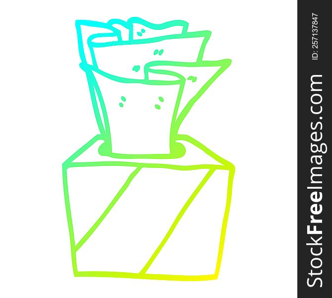 cold gradient line drawing of a cartoon box of tissues
