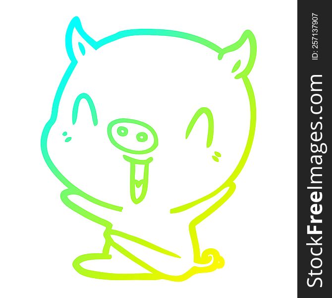 Cold Gradient Line Drawing Happy Cartoon Sitting Pig