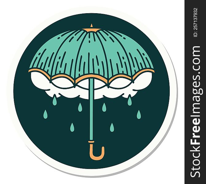 Tattoo Style Sticker Of An Umbrella And Storm Cloud
