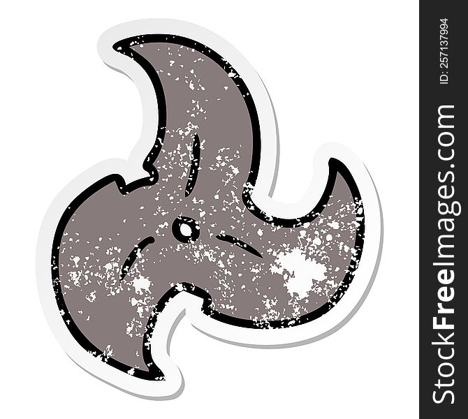 Distressed Sticker Cartoon Doodle Of A Single Ninja Throwing Star
