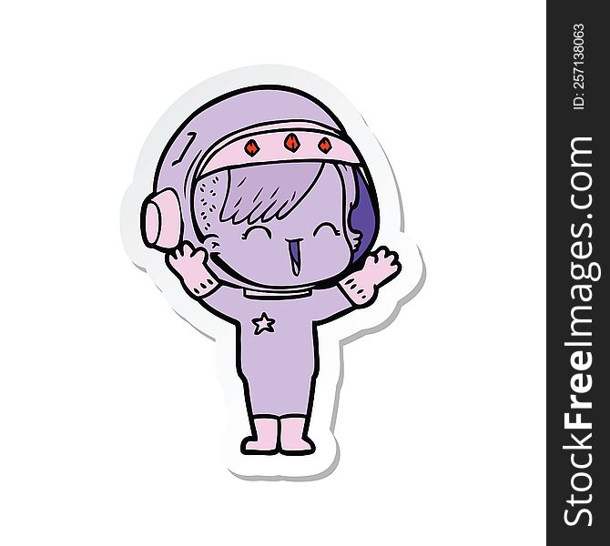 Sticker Of A Cartoon Laughing Astronaut Girl