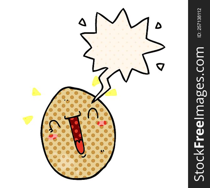 cartoon happy egg with speech bubble in comic book style