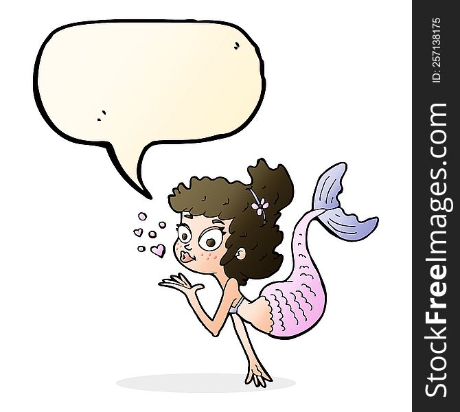 cartoon pretty mermaid with speech bubble