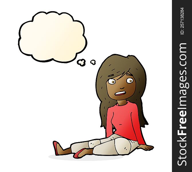 Cartoon Girl Sitting On Floor With Thought Bubble