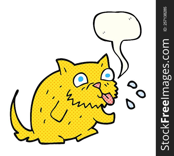 freehand drawn comic book speech bubble cartoon cat blowing raspberry