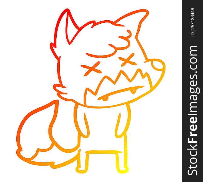 Warm Gradient Line Drawing Cartoon Dead Fox