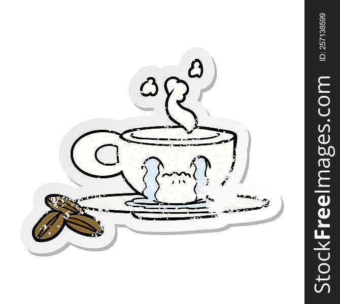 distressed sticker of a cartoon crying espresso mug