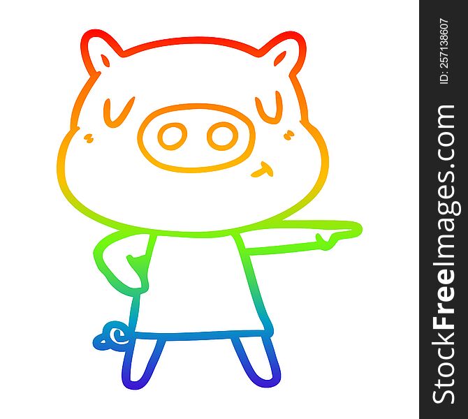 Rainbow Gradient Line Drawing Cartoon Content Pig In Dress Pointing