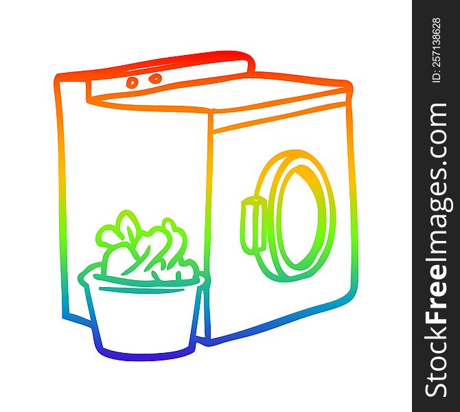 rainbow gradient line drawing of a washing machine and laundry