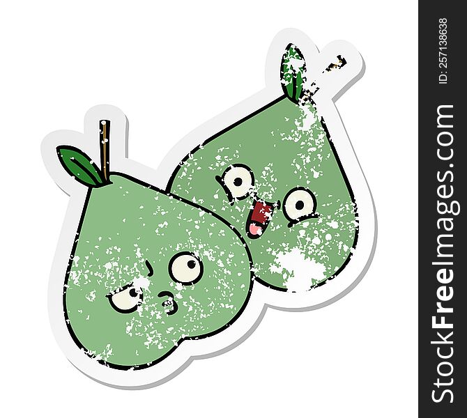 distressed sticker of a cute cartoon green pears