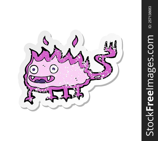 Retro Distressed Sticker Of A Cartoon Little Fire Demon