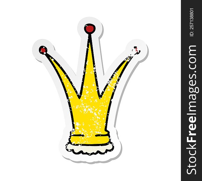 distressed sticker of a quirky hand drawn cartoon gold crown