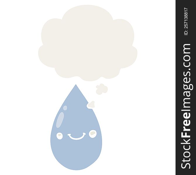 cartoon cute raindrop and thought bubble in retro style