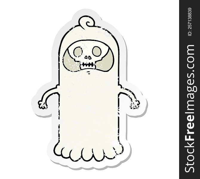 Distressed Sticker Of A Cartoon Spooky Skull Ghost