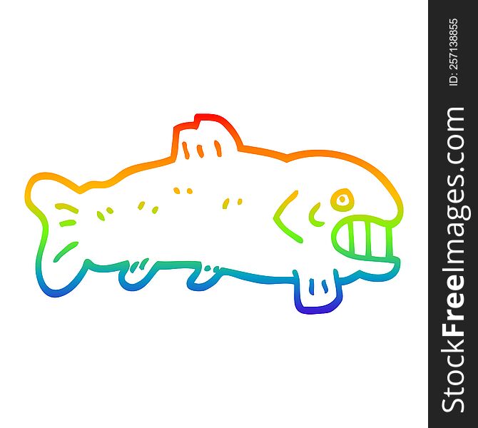 rainbow gradient line drawing of a cartoon large fish