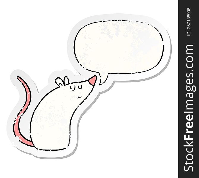 Cartoon White Mouse And Speech Bubble Distressed Sticker