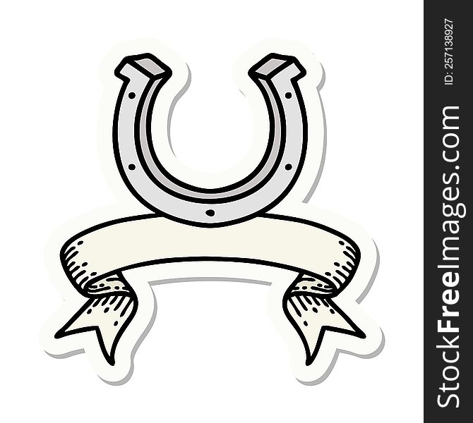 tattoo style sticker with banner of a horse shoe