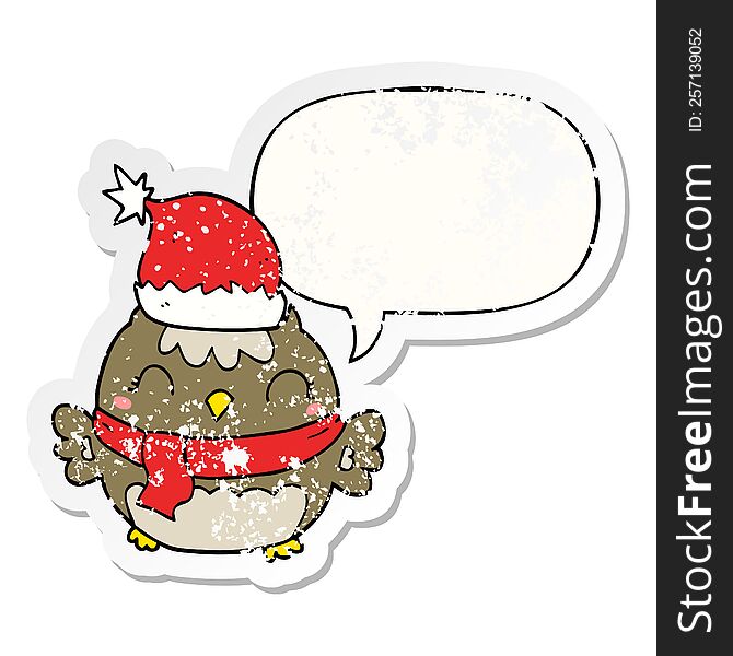 Cute Christmas Owl And Speech Bubble Distressed Sticker