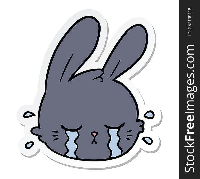 Sticker Of A Cartoon Rabbit Face Crying