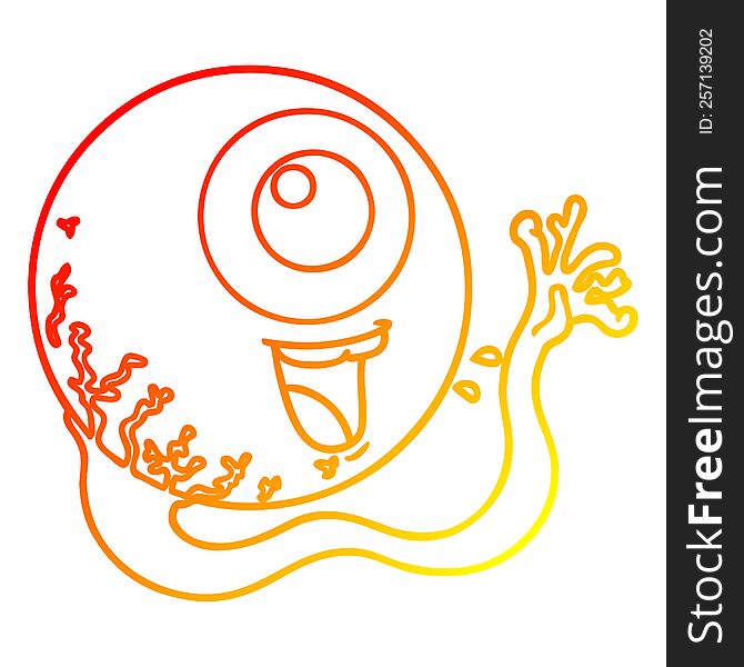 warm gradient line drawing of a cartoon eyeball laughing