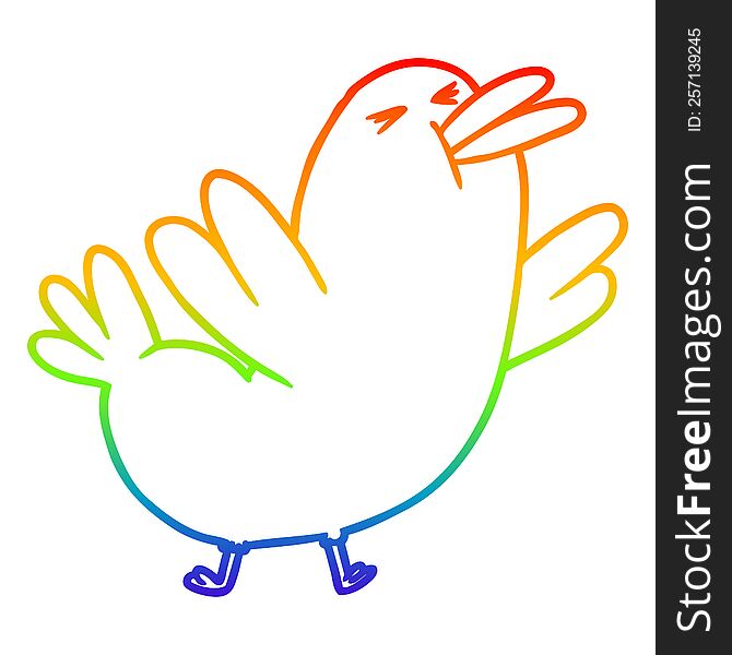 rainbow gradient line drawing of a cartoon blackbird